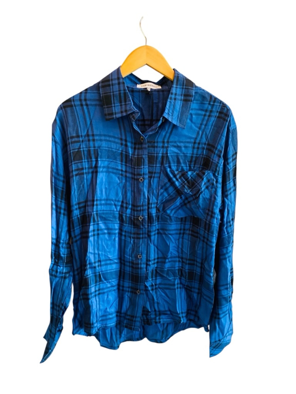 We Wore What NWT Women's XXS/XS Boyfriend Plaid Button-Up Relaxed Shirt Blue - Picture 3 of 7